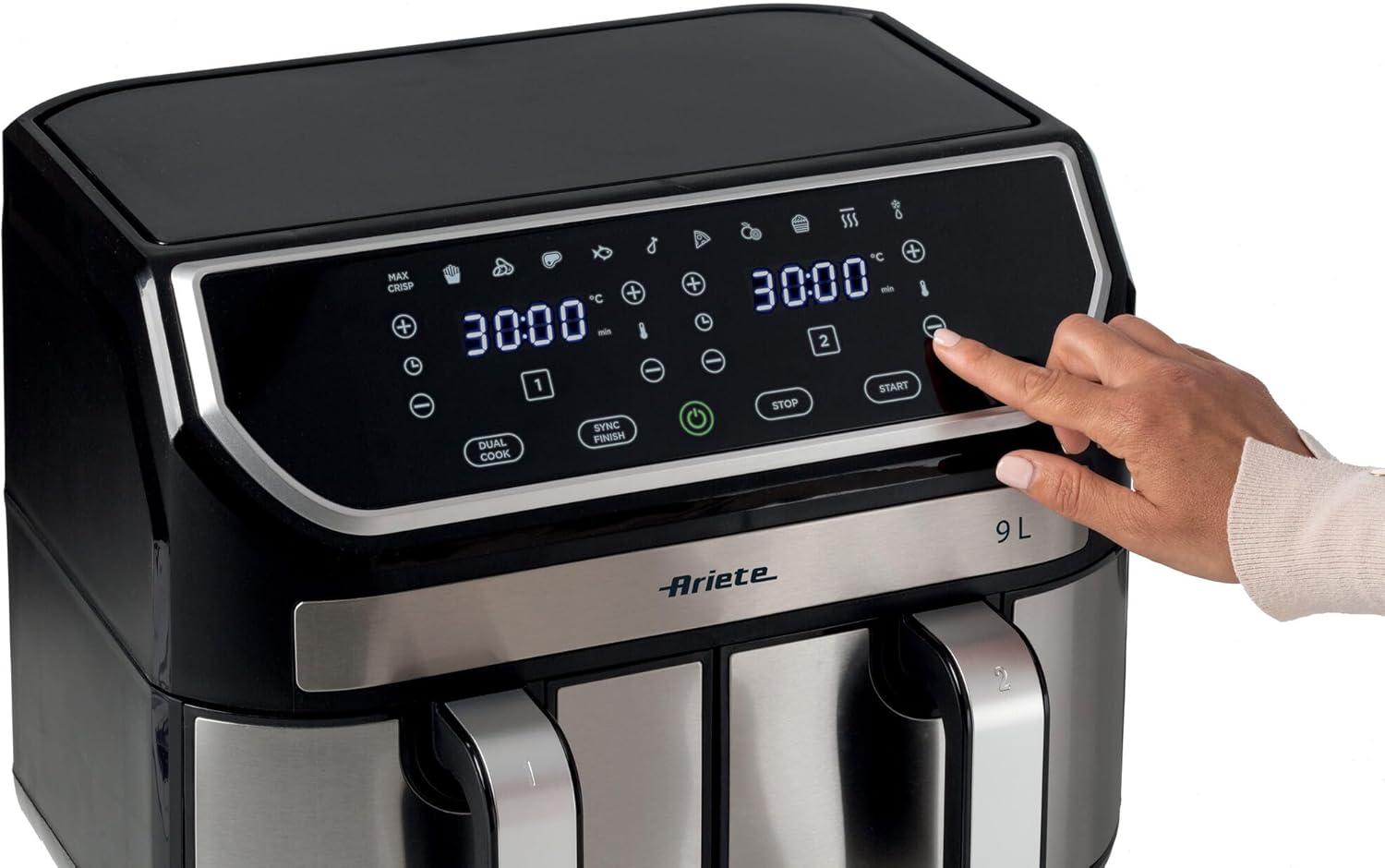 Ariete Digital Air Fryer, 9 Liters , 2100W, Black & Silver - AR-4625 Ariete Digital Air Fryer, 9 Liters , 2100W, Black & Silver - AR-4625